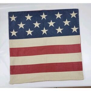 Pottery Barn Linen Blend American Flag Pillow Cover Red Blue 24x24 Sham